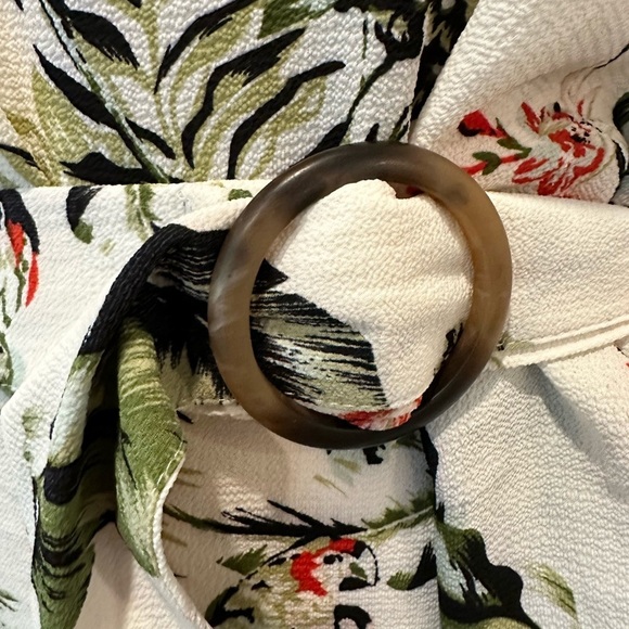 Amanda Green Jungle Bird Floral Leaf Print Top  Blouse Tunic Style with Belt XL - Picture 3 of 10